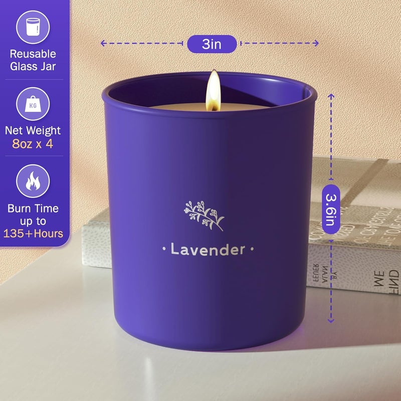 TranquilBliss Lavender Candles for Home Scented, 8 oz Scented Candles Present, Purple Jar Wax, Made with Soy for Women, 45 Hour Long-Lasting Burn for Girl Women Birthday Present Giving - 4 Pack - Image 4